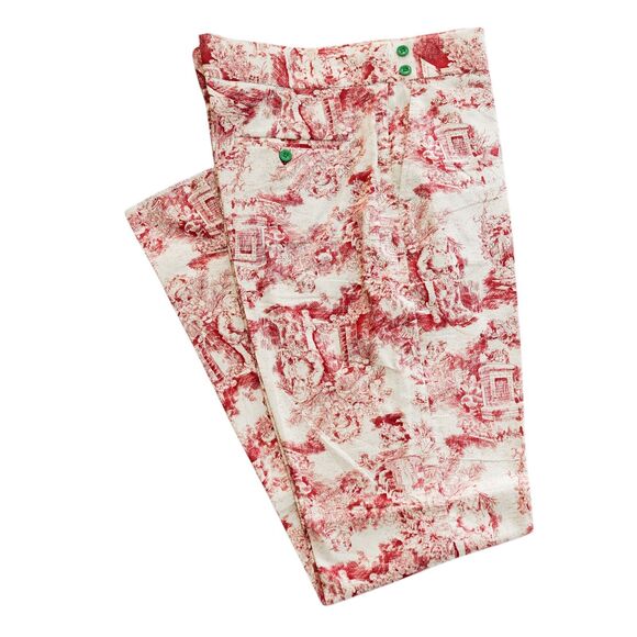 Chiragh Apparel Other - Mens 36 Red Cream Graphic Print Gurkha Pants Cotton Flat Front Slim Fit Trousers